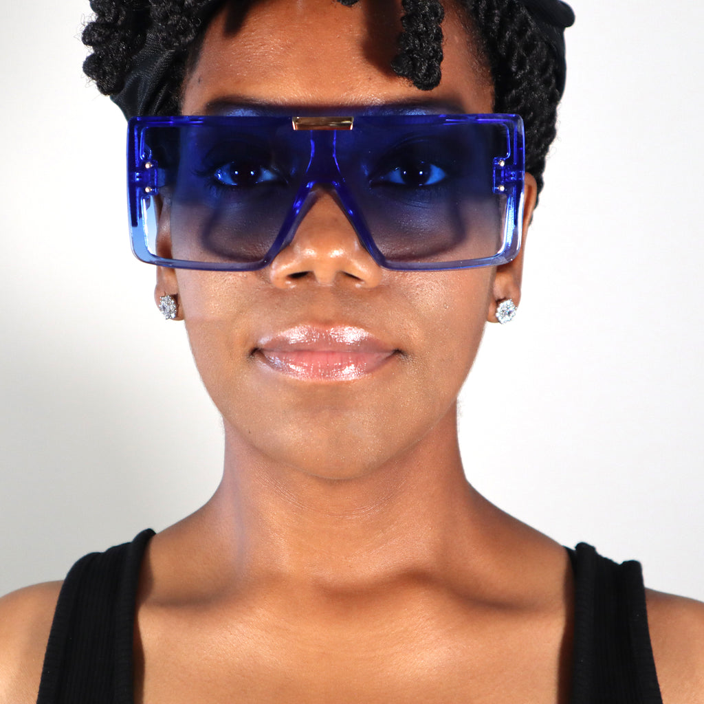 Blue oversized sunglasses hotsell